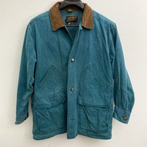 Vintage Eddie Bauer Men's Coat Chore Barn Jacket Button Up Green Corduroy Collar
